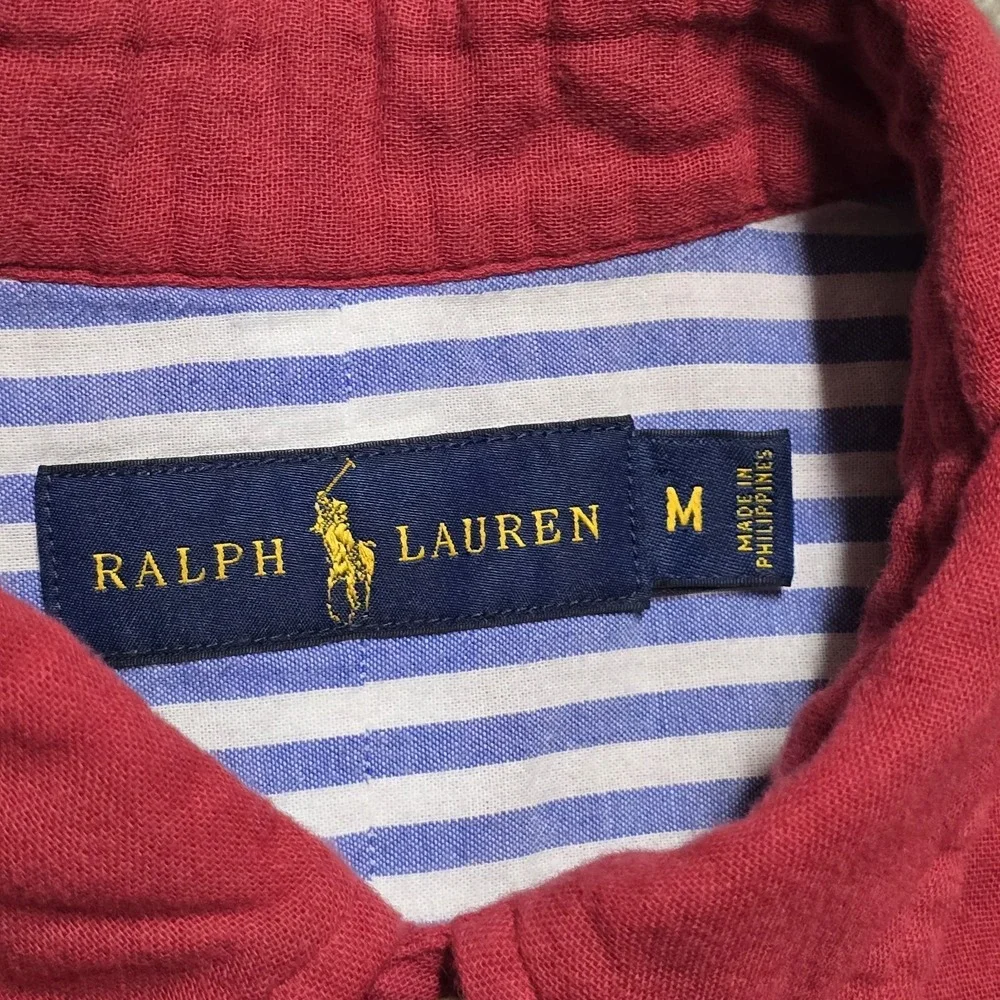 Polo Ralph Lauren Slub Cotton Flannel Shirt Mens M Red Button Down Pony EUC